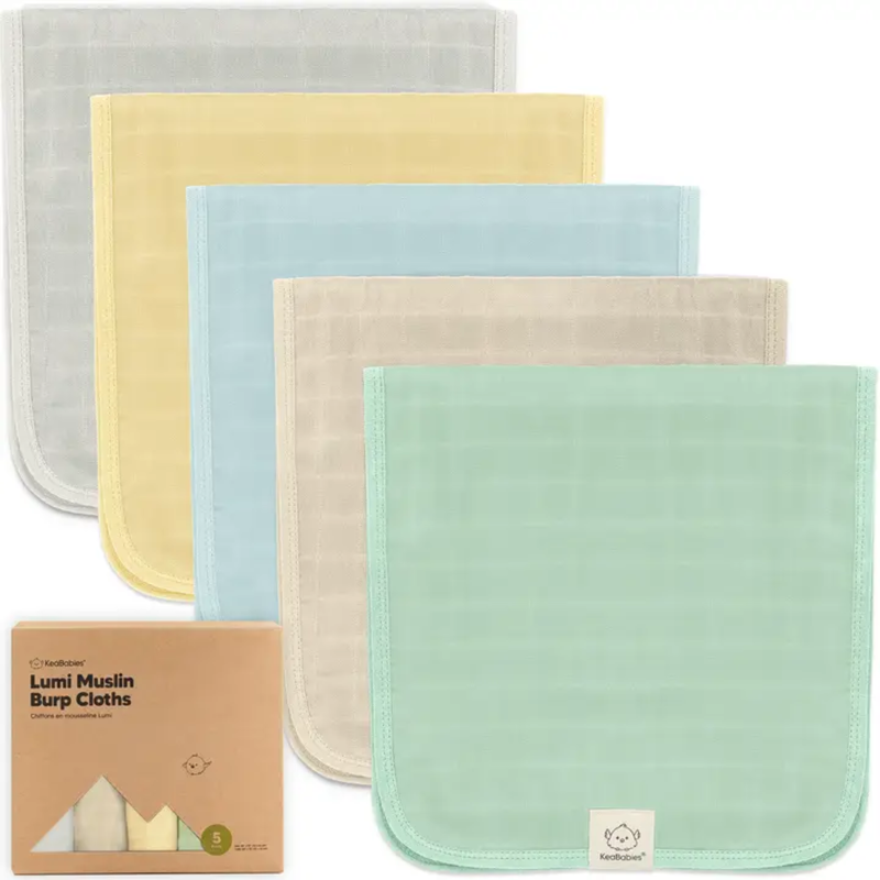 KEABABIES 5PK LUMI MUSLIN BURP CLOTHS-MIRAGE