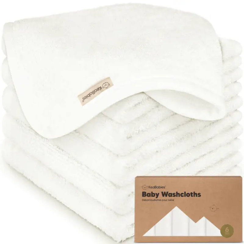 KEABABIES 6PK BABY WASH CLOTHS-WHITE