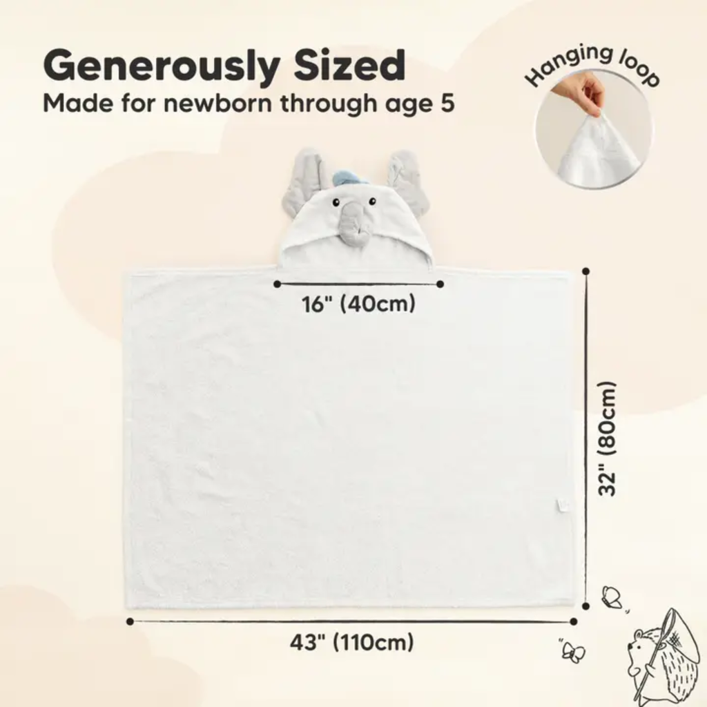 KEABABIES PLAYPALS HOODED BABY BATH TOWEL- NB -ETHAN