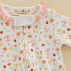 LUNA+ARLO BUGS AND BLOSSOMS RUFFLE ZIPPER FOOTIE