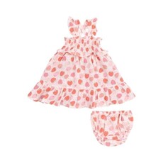 ANGEL DEAR Strawberry Bliss Smocked Ruffle Sundress & Diaper Cover