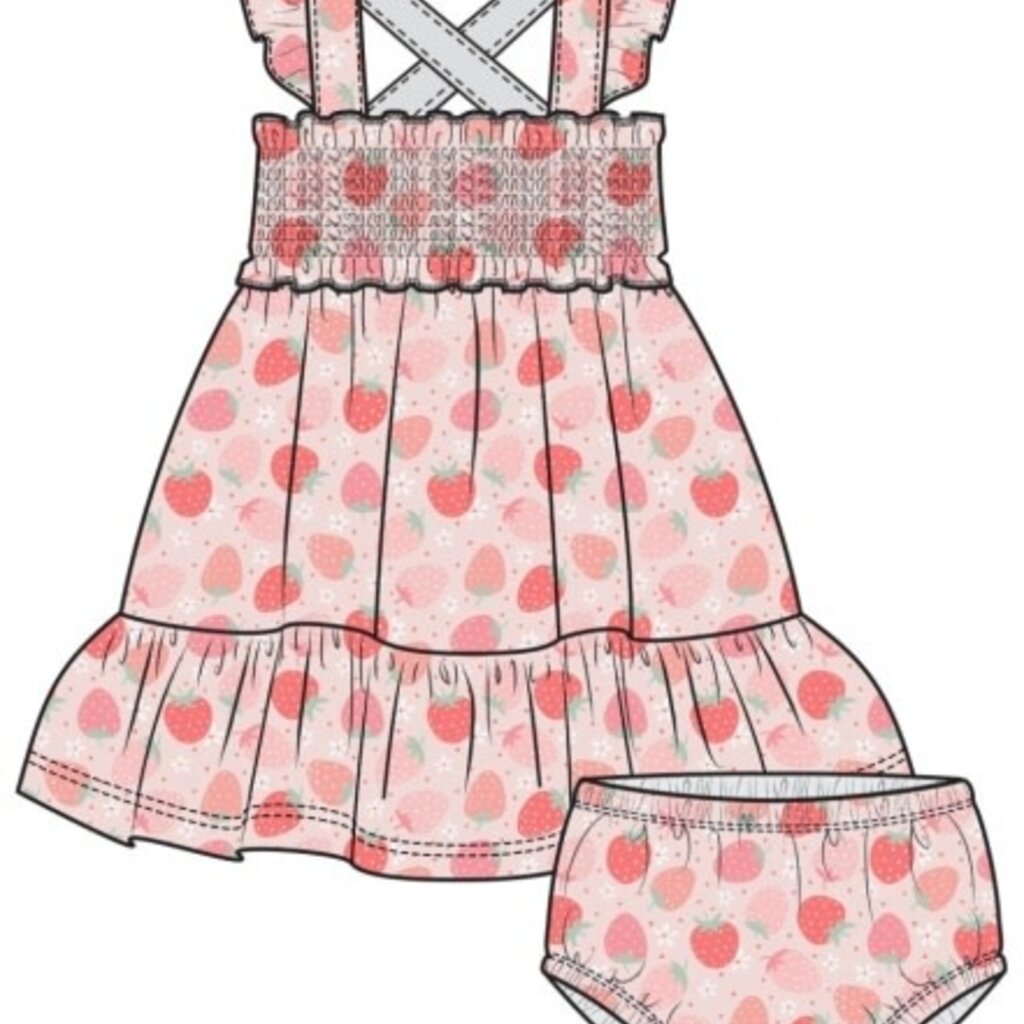 ANGEL DEAR Strawberry Bliss Smocked Ruffle Sundress & Diaper Cover