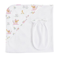 BABY CLUB CHIC noah's ark pink printed hooded towel w/mitt set