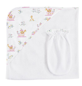BABY CLUB CHIC noah's ark pink printed hooded towel w/mitt set