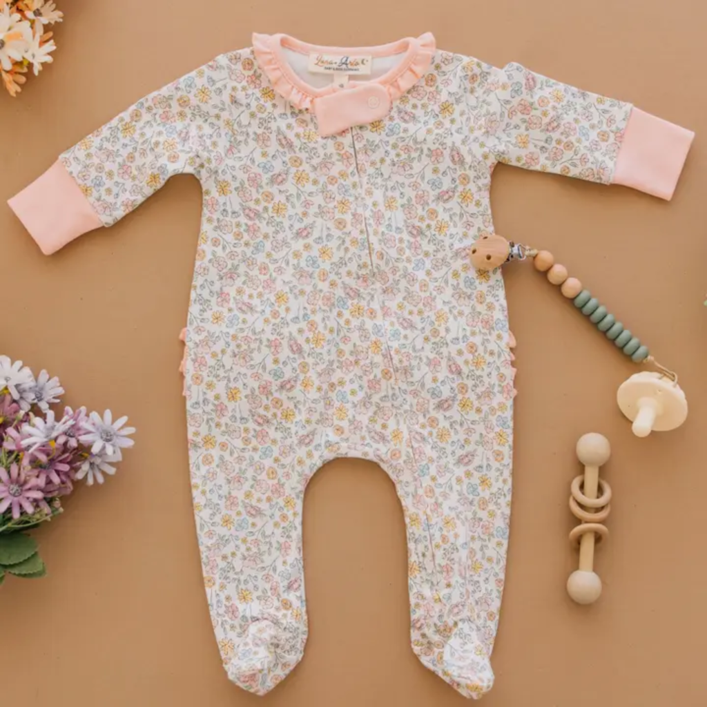 LUNA+ARLO ENCHANTED MEADOWS RUFFLE ZIPPER FOOTIE