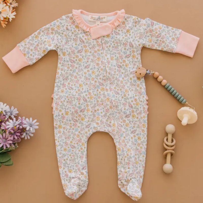 LUNA+ARLO ENCHANTED MEADOWS RUFFLE ZIPPER FOOTIE