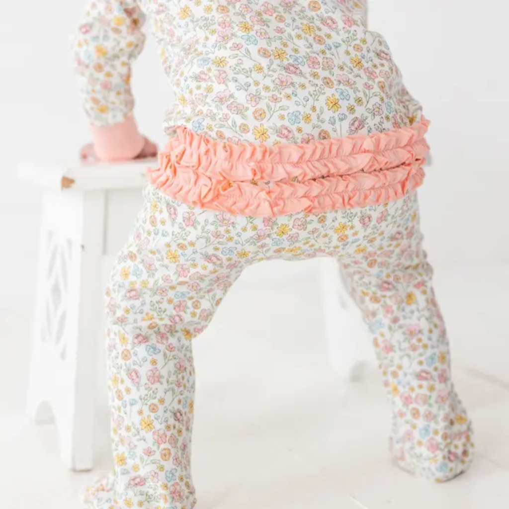 LUNA+ARLO ENCHANTED MEADOWS RUFFLE ZIPPER FOOTIE