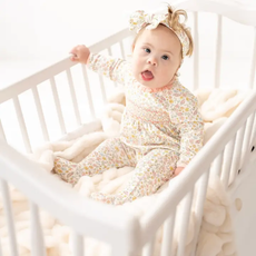 LUNA+ARLO ENCHANTED MEADOWS SMOCKED FOOTIE