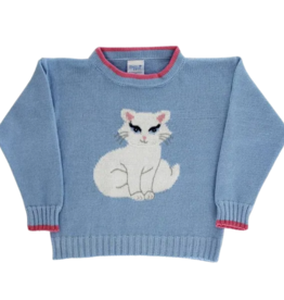 BAILEY BOYS GIRL'S CREW NECK SWEATER KITTY ON LT BLUE