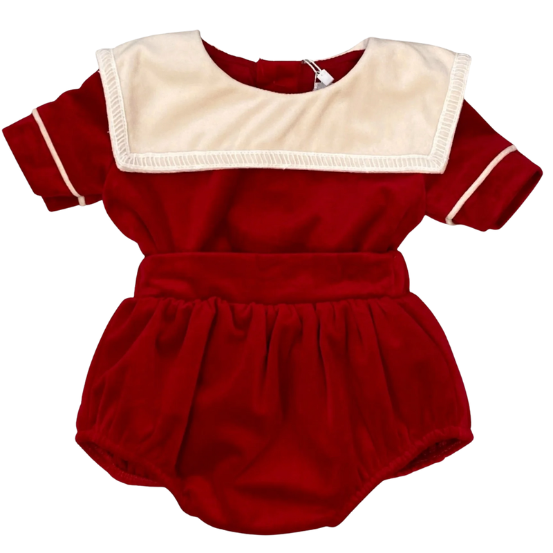 LULU BEBE WILLIAM-RED VELVET SQ COL BUBBLE