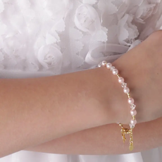 CHERISHED MOMENTS LAUREN-MED-14K GOLD-PLATED PINK PEARL CROSS