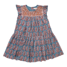 PINK CHICKEN girls fiona ruffle dress - blue paisley