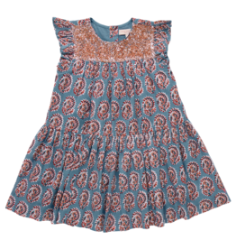 PINK CHICKEN girls fiona ruffle dress - blue paisley