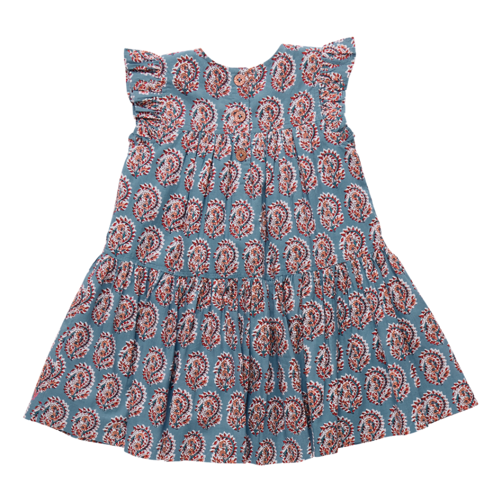 PINK CHICKEN girls fiona ruffle dress - blue paisley