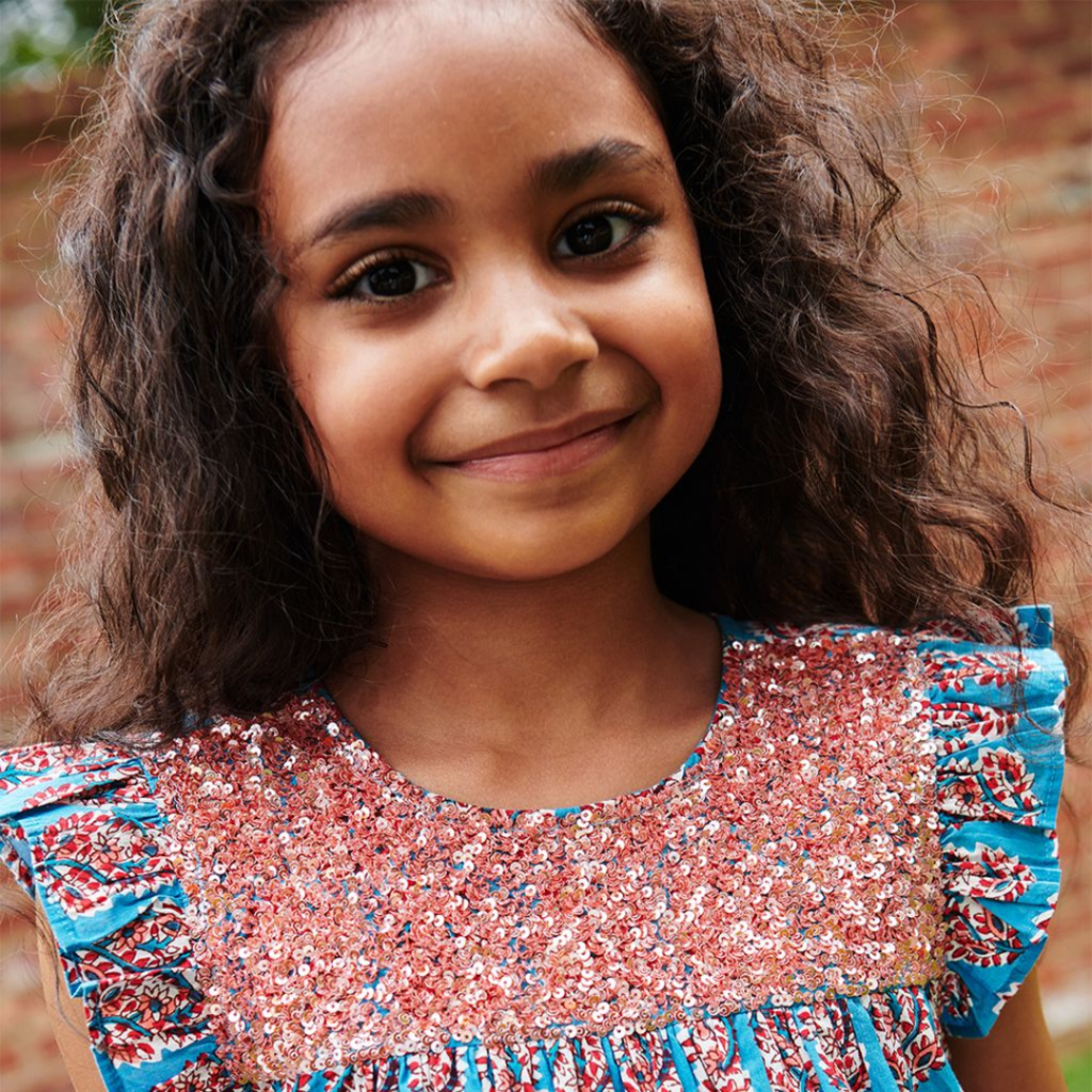 PINK CHICKEN girls fiona ruffle dress - blue paisley