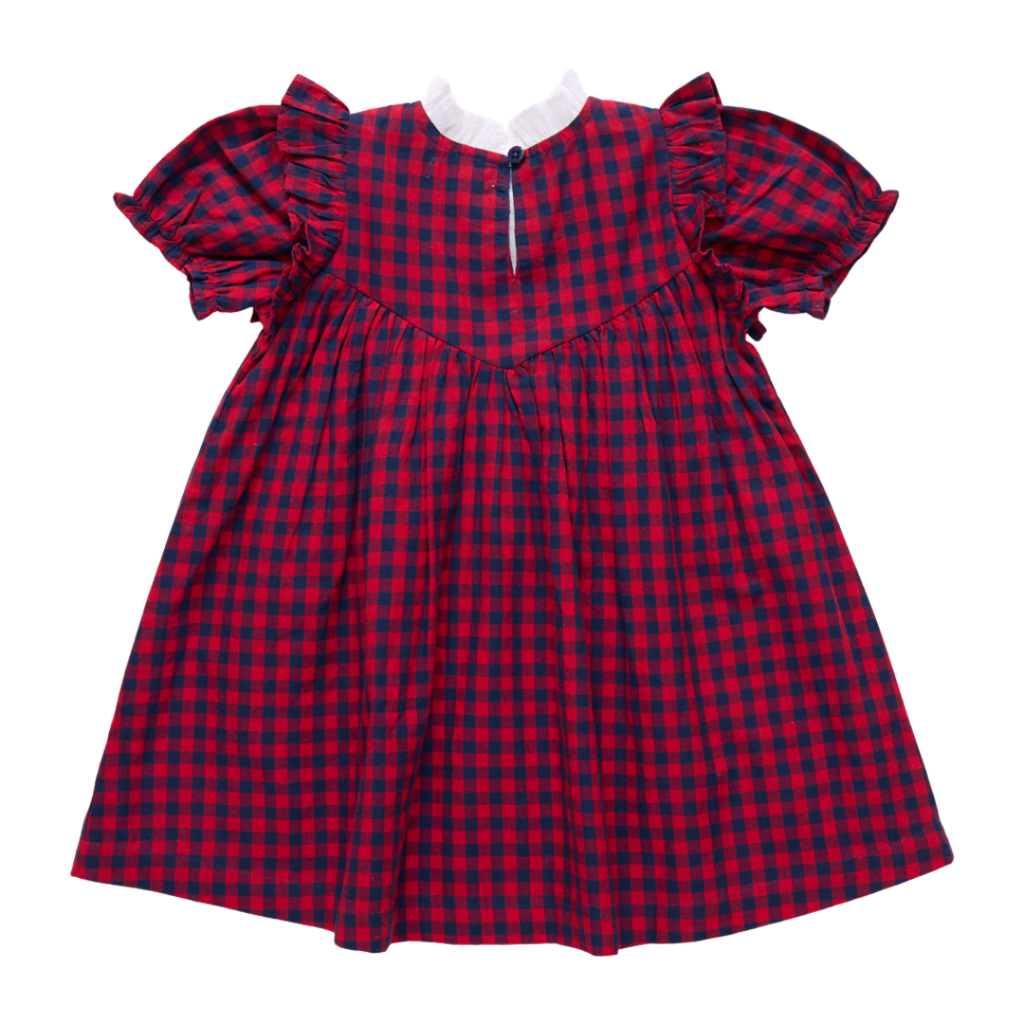 PINK CHICKEN Girls Imogen Dress - Red Blue Check