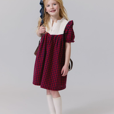 PINK CHICKEN Girls Imogen Dress - Red Blue Check