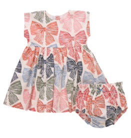 PINK CHICKEN Baby Girls Adaline Dress Set - Multi Striped Bows