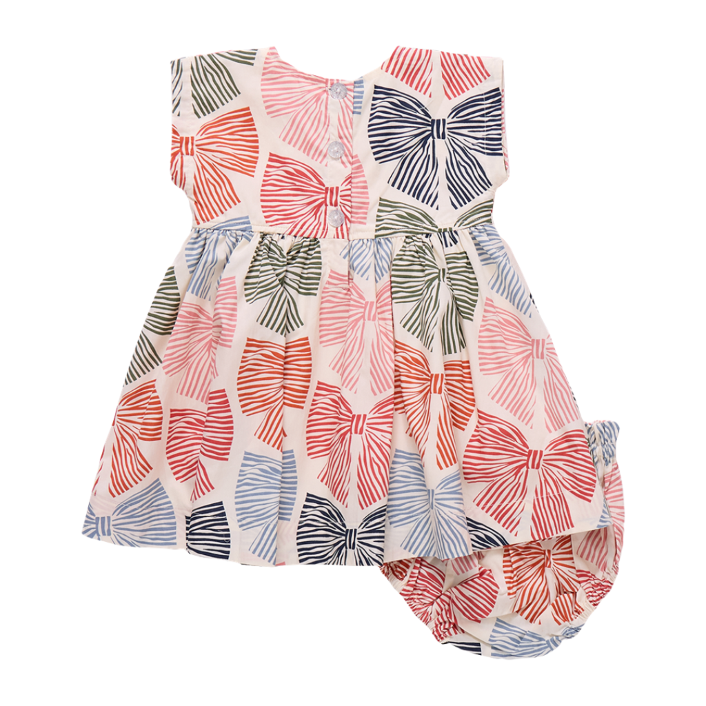 PINK CHICKEN Baby Girls Adaline Dress Set - Multi Striped Bows