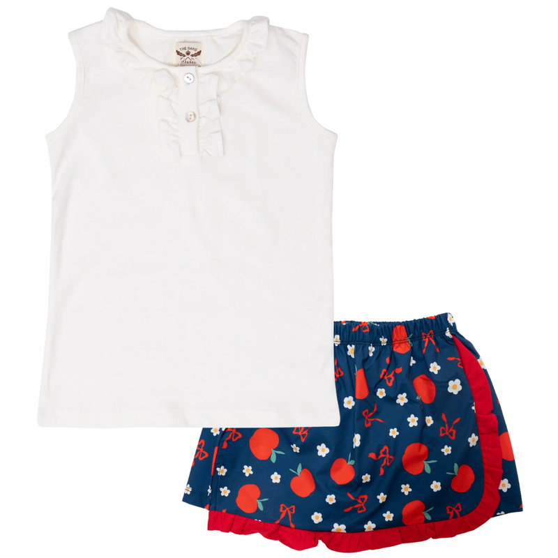 The Oaks Apparel Lucy White Top w/Evelyn Schoolhouse Apple Skort Set