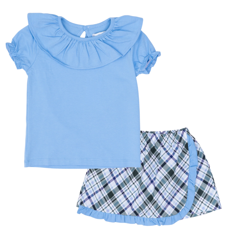 The Oaks Apparel Larrison French Blue Top w/Evelyn Ivy League Skort Set