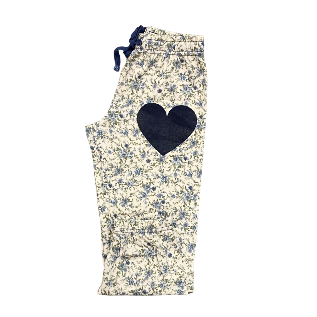 T2LOVE Athletic Elastic Waist/Cuff Pant w/Navy Heart-Floral