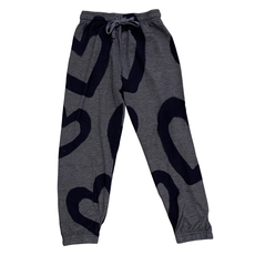 T2LOVE Athletic Elastic Waist/Cuff Pant Large Hearts-Navy