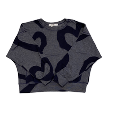 T2LOVE Off Shoulder Dolman Sweat Top Large Hearts-Navy