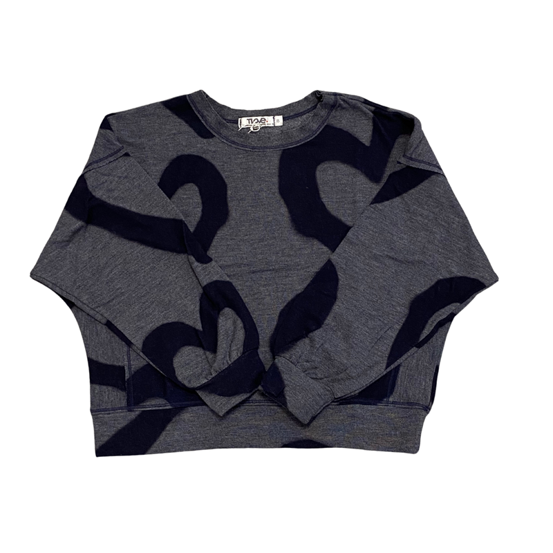 T2LOVE Off Shoulder Dolman Sweat Top Large Hearts-Navy