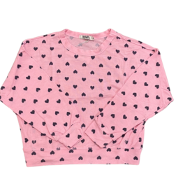 T2LOVE Off Shoulder Dolman Sweat Top Small Hearts-Baby Pink