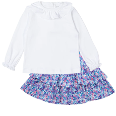 Lila + Hayes Lulu Pima Cotton Shirt-Wht W/Maggie Tiered Skirt-Blackberry Floral