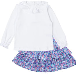 Lila + Hayes Lulu Pima Cotton Shirt-Wht W/Maggie Tiered Skirt-Blackberry Floral