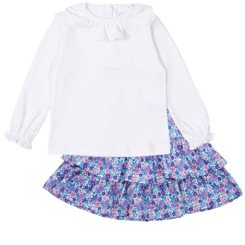Lila + Hayes Lulu Pima Cotton Shirt-Wht W/Maggie Tiered Skirt-Blackberry Floral
