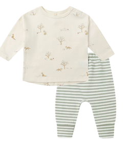 QUINCY MAE L/S FOX LAND TEE W/STRIPE FERN DRAWSTRING PANT