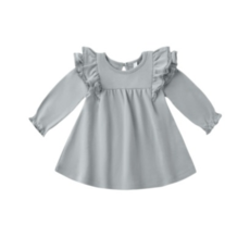 QUINCY MAE LONG SLEEVE FLUTTER DRESS || STEEL BLUE