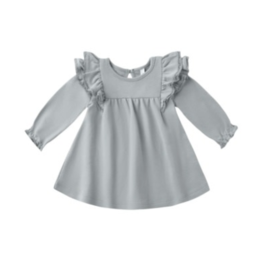 QUINCY MAE LONG SLEEVE FLUTTER DRESS || STEEL BLUE