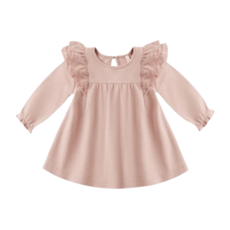 QUINCY MAE LONG SLEEVE FLUTTER DRESS || ROSE