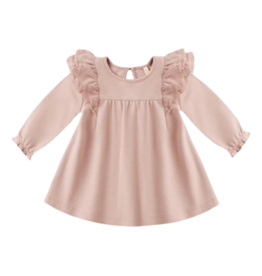 QUINCY MAE LONG SLEEVE FLUTTER DRESS || ROSE