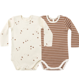 QUINCY MAE RIBBED BODYSUIT, 2 PK || CEDAR MICRO STRIPE, ACORNS