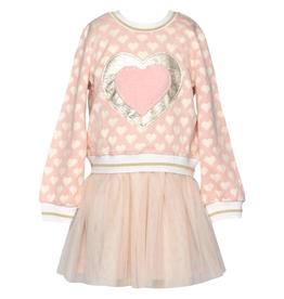 Baby Sara L/S TWOFER DRESS W/FAUX FUR HEART W/MESH SKIRT-PK MULTI