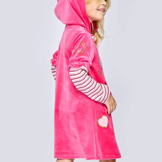 Baby Sara L/S VELOUR HOODIE DRESS W/PATCH AND RHINESTONES-FUSCHIA