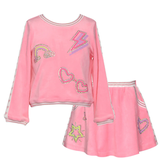 Baby Sara L/S VELOUR TOP W/SKIRT PINK W/RHINESTONE DETAIL
