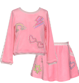 Baby Sara L/S VELOUR TOP W/SKIRT PINK W/RHINESTONE DETAIL