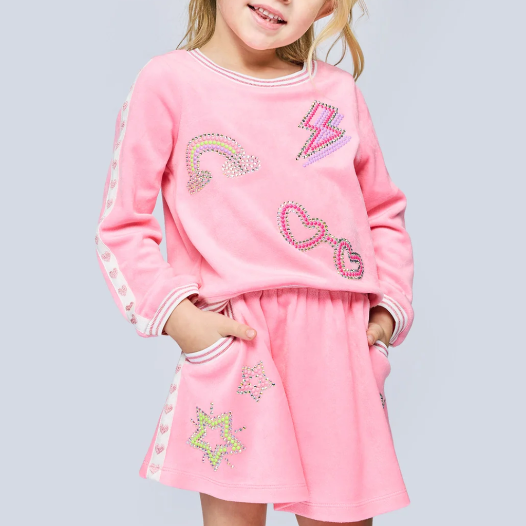 Baby Sara L/S VELOUR TOP W/SKIRT PINK W/RHINESTONE DETAIL