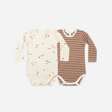 QUINCY MAE RIBBED BODYSUIT, 2 PK || CEDAR MICRO STRIPE, ACORNS