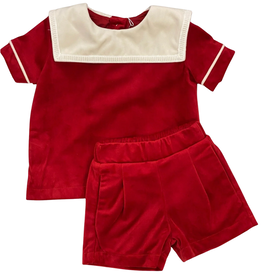 LULU BEBE BOY'S RED VELVET SQUARE COL SHORT SET