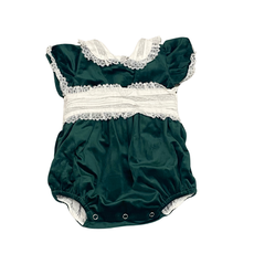 LULU BEBE GIRL'S GREEN VELVET SASH WAIST BUBBLE