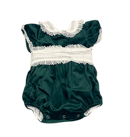 LULU BEBE GIRL'S GREEN VELVET SASH WAIST BUBBLE