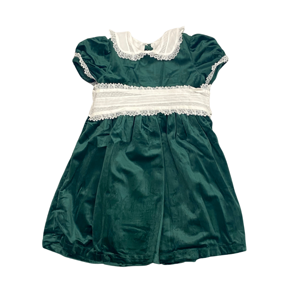 LULU BEBE GIRL'S GREEN VELVET SASH WAIST DRESS