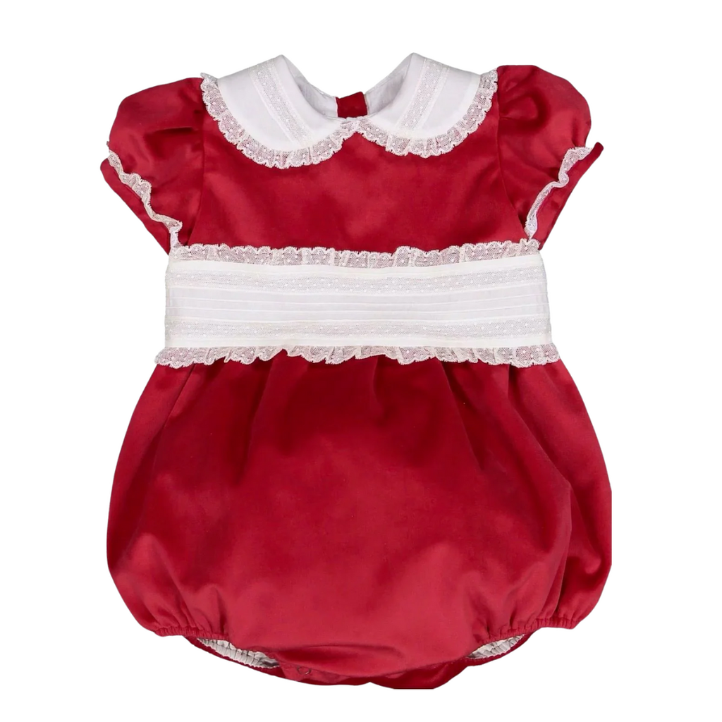 LULU BEBE GIRL'S RED VELVET BUBBLE W/LACE